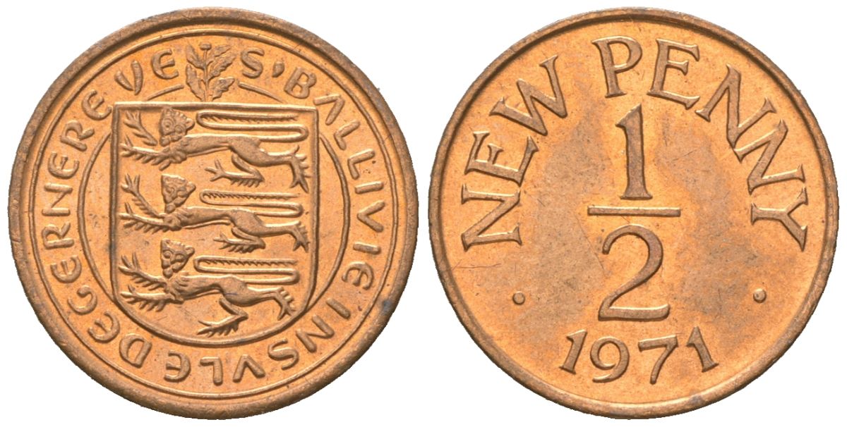 Гернси 1/2 нового пенни 1971 Елизавета II (1952-2022), герб KM 20 бронза aUNC 4380-1242