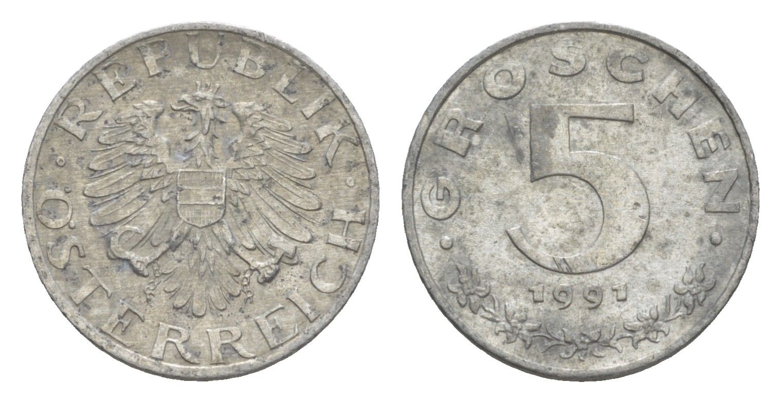 Австрия 5 грошей 1991 KM 2875 цинк 4576-647