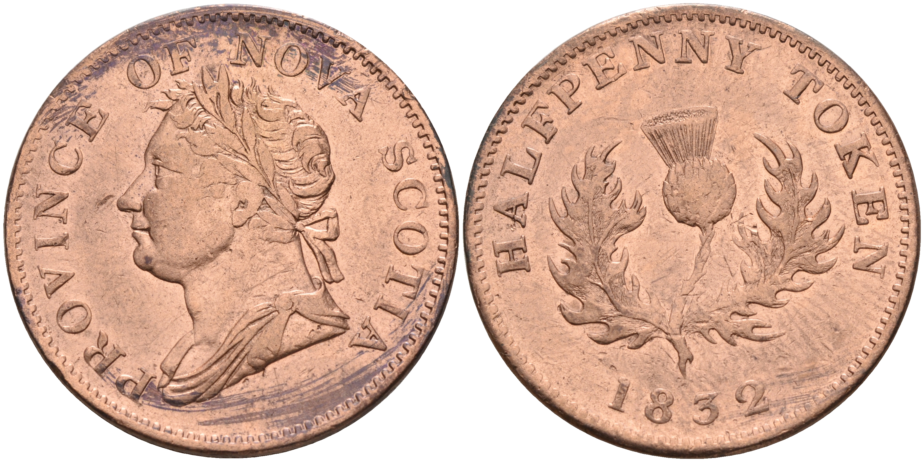 Канада, Новая Шотландия 1/2 пенни 1832 Nova Scotia KM 1 медь    4599-524