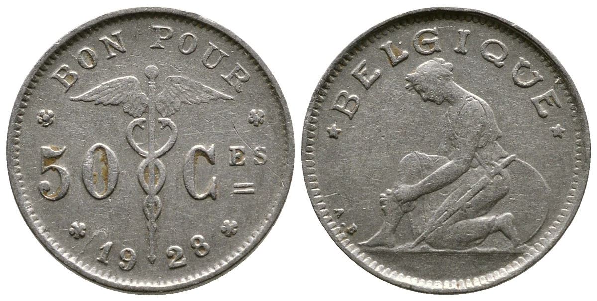 БЕЛЬГИЯ 50 САНТИМОВ 1928 BELGIQUE KM 87 никель 4385-665