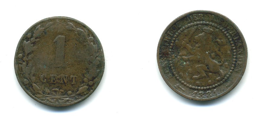 НИДЕРЛАНДЫ 1 ЦЕНТ 1881 KM 107 бронза 54-738