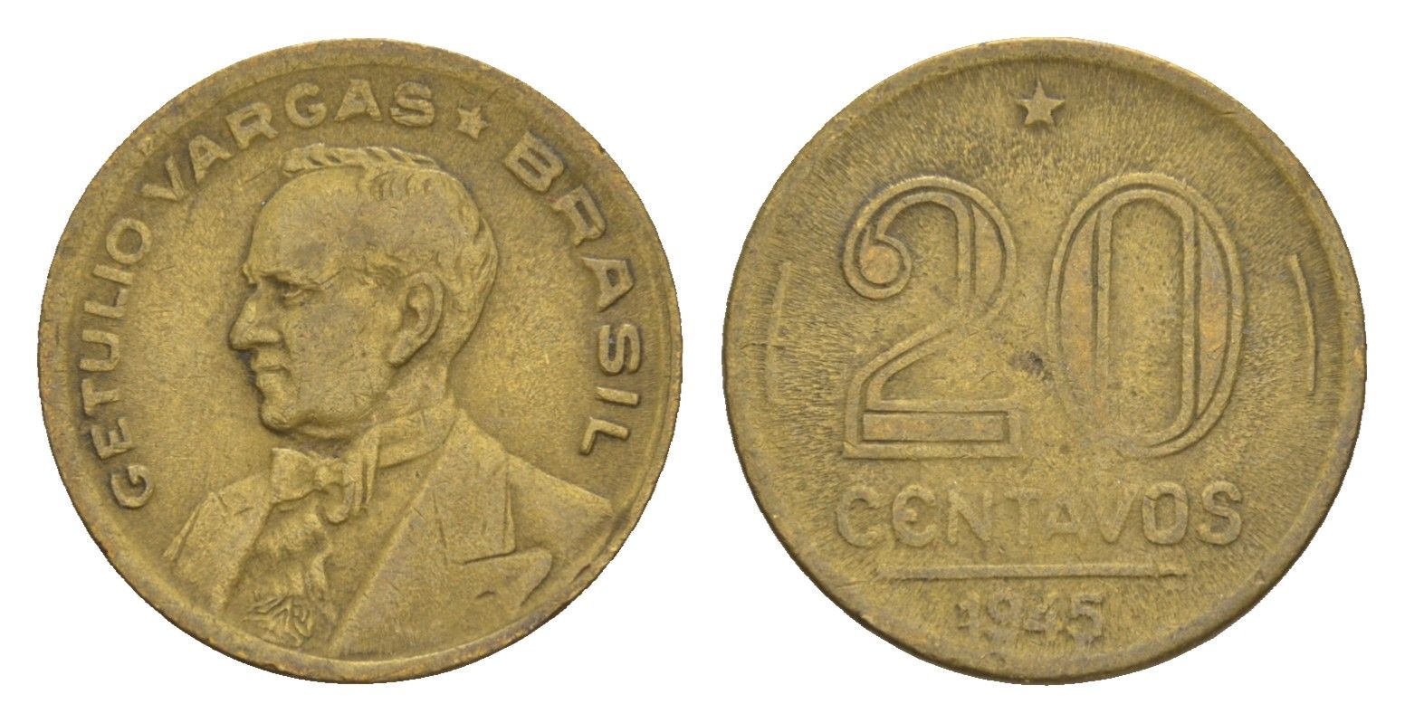 Бразилия 20 сентаво 1945 Жетулиу Варгас KM 556a алюминиевая бронза 4655-1069