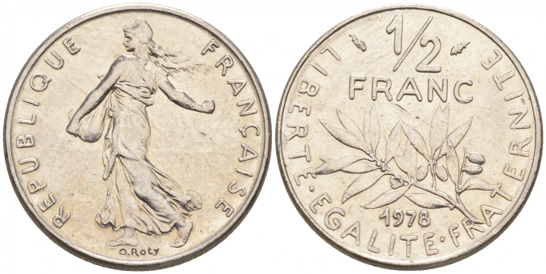ФРАНЦИЯ 1/2 ФРАНКА 1978 СЕЯТЕЛЬ KM 931.1, LE FRANC 198.17 никель 187-127