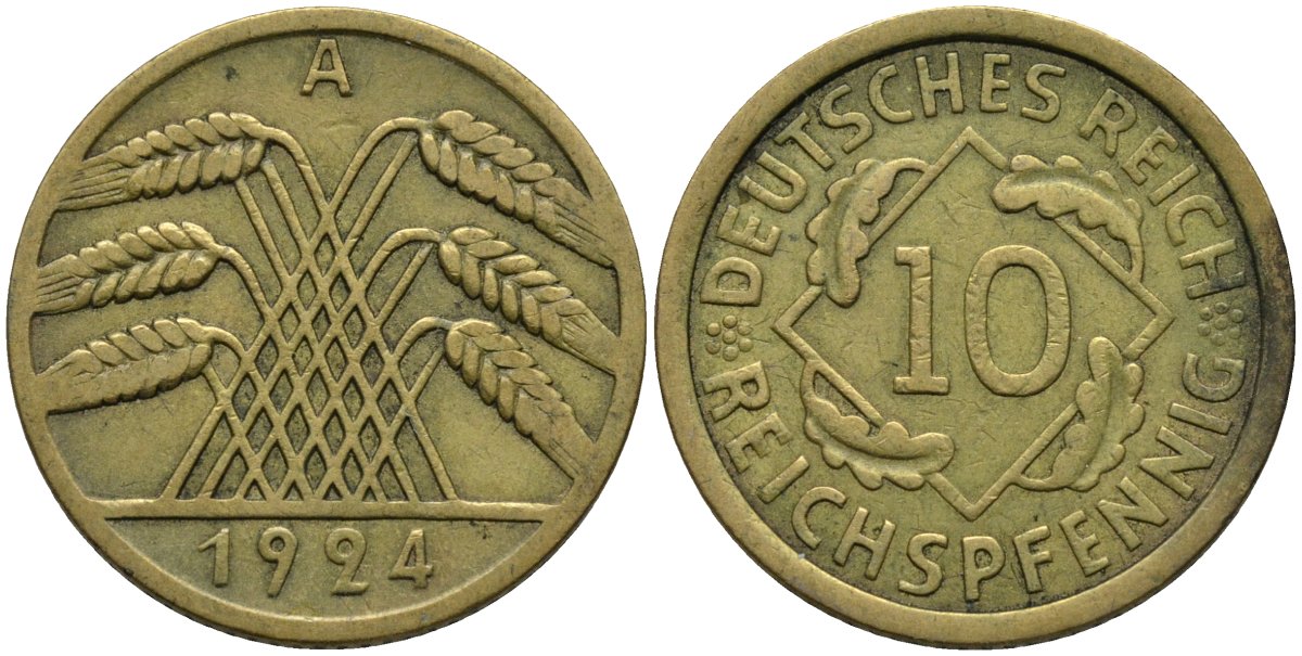 Германия 10 рейхспфеннигов 1924 A KM 40 алюминиевая бронза 4171-322