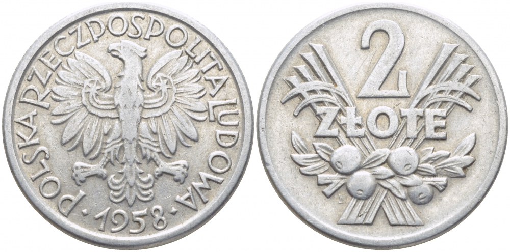 Польша 2 злотых 1958 MW KM 46, Parchimowicz 216a алюминий 110-1017