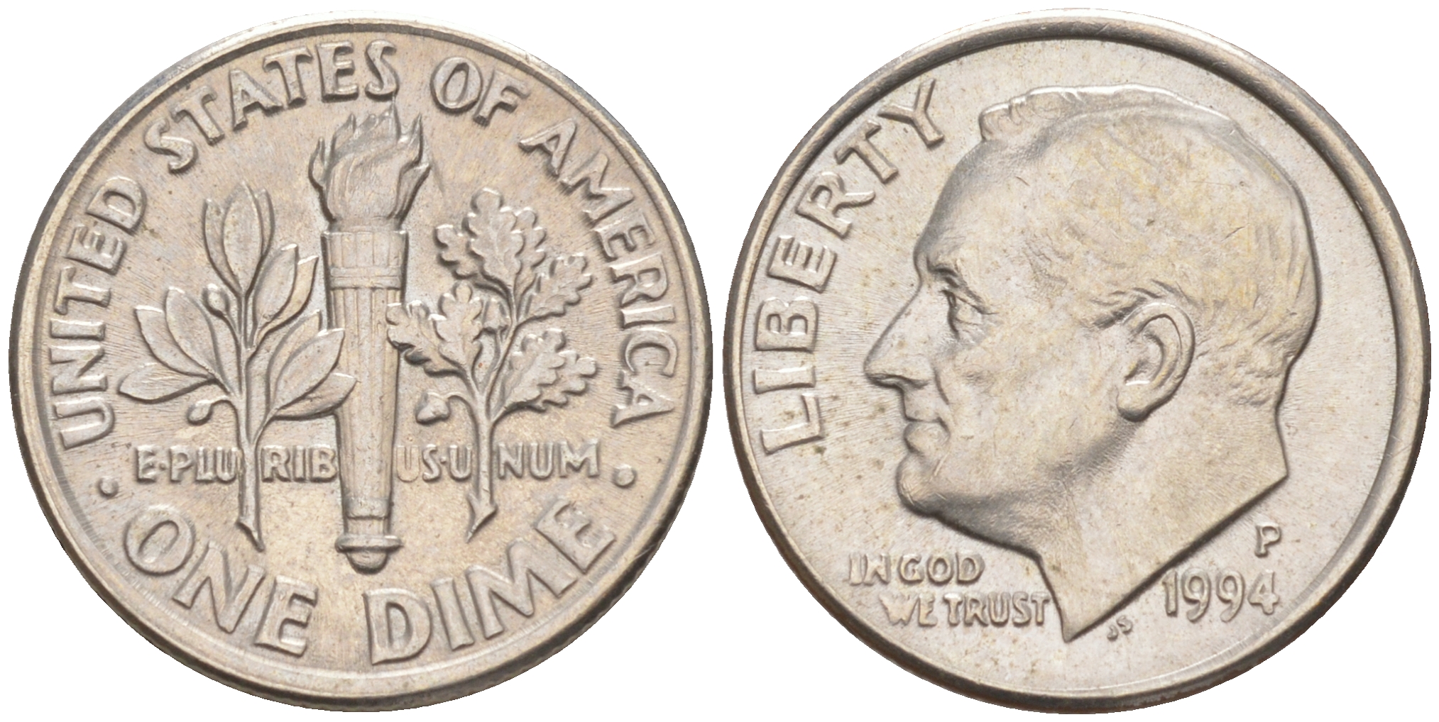 США 10 ЦЕНТОВ = 1 ДАЙМ 1994 P, РУЗВЕЛЬТ KM 195a медь плакированная медно-никелем 187-1113