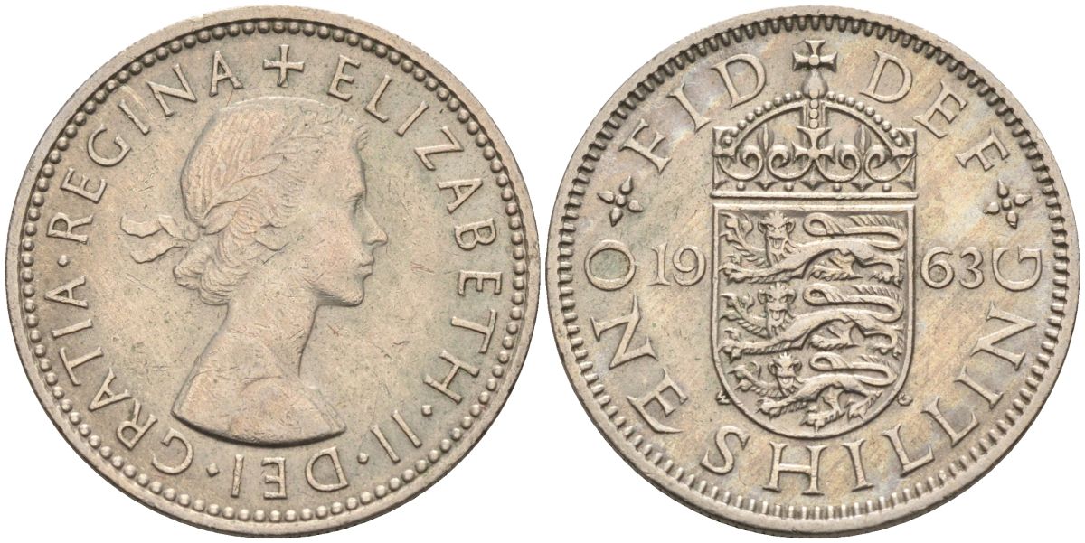 Великобритания 1 шиллинг 1963 Елизавета II (1952-2022), Английский герб KM 904, Spink 4147 медно-никель 4116-843