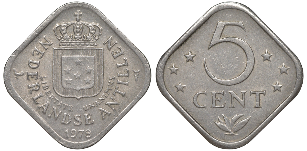 Нидерландские Антилы 5 центов 1978 Юлиана (1948-1980) KM 13 медно-никель 4610-835