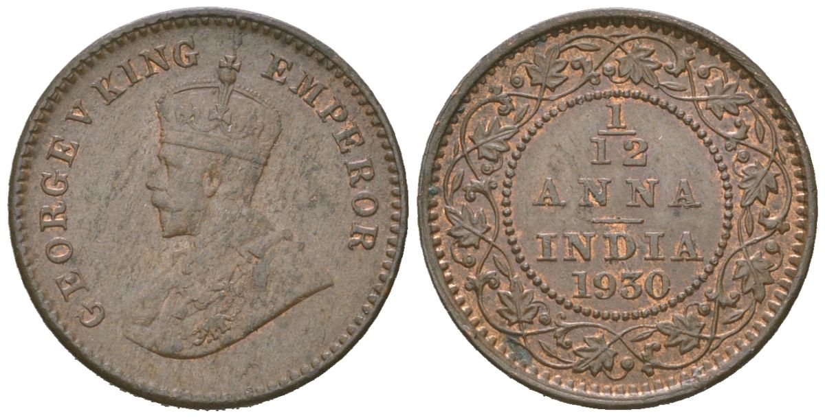 Британская Индия 1/12 анна 1930 Георг V (1910-1936) KM 509 бронза aUNC 4615-257