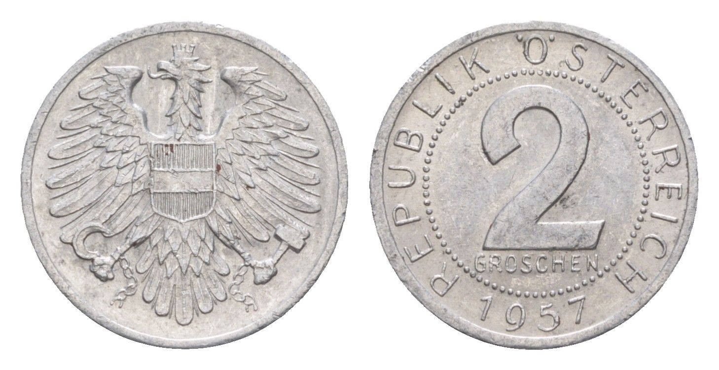 Австрия 2 гроша 1957 KM 2876 алюминий 4564-667