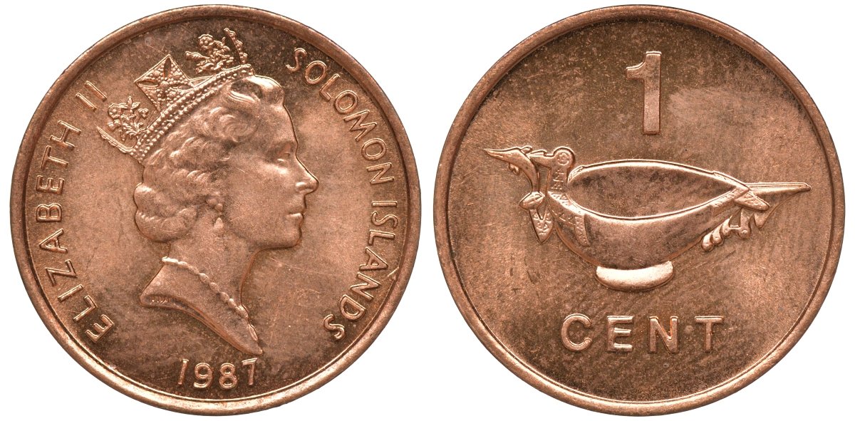 Соломоновы острова 1 цент 1987 Елизавета II (1953-) KM 24 сталь плакированная бронзой aUNC 4602-861