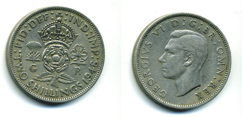 Великобритания 2 шиллинга (флорин) 1948 Георг VI (1936-1952) KM 865, Spink 4102 медно-никель 89-1615