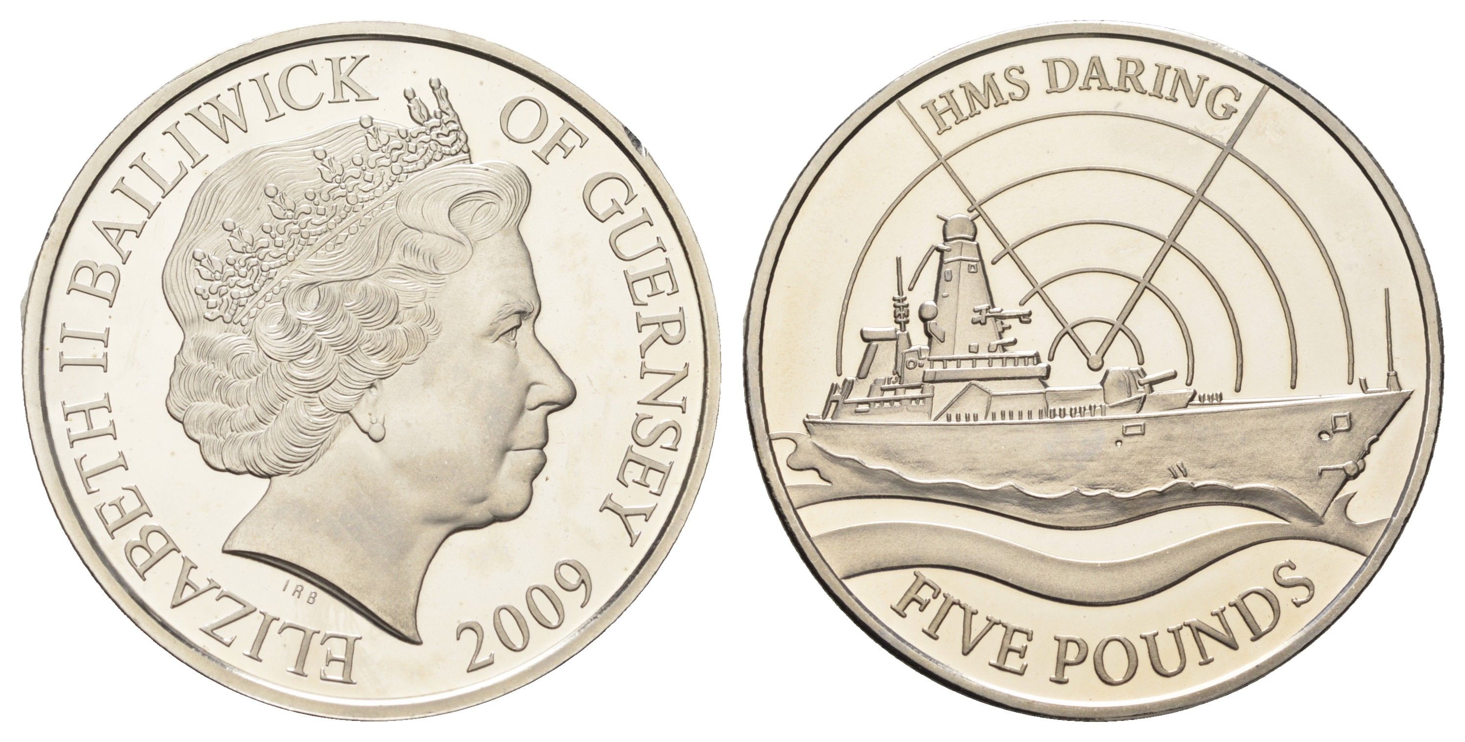 Гернси 5 фунтов 2009 Британские военные корабли - HMS Daring KM 219 медно-никель PROOF 5010-1713