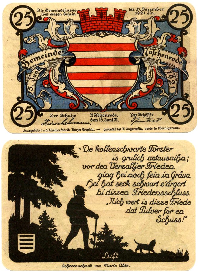 Ношенроде 25 пфеннигов 1921 15 июня 1921, нотгельд (Luft, синий), земля Саксония Grabowski 980.9 бумага 2195-11-3-1