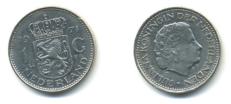 Нидерланды 1 гульден 1971 Юлиана (1948-1980) KM 184а никель 4364-547