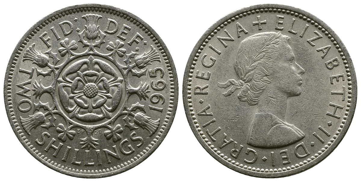 Великобритания 2 шиллинга (флорин) 1965 Елизавета II (1952-2022) KM 906, Spink 4146 медно-никель 4382-543