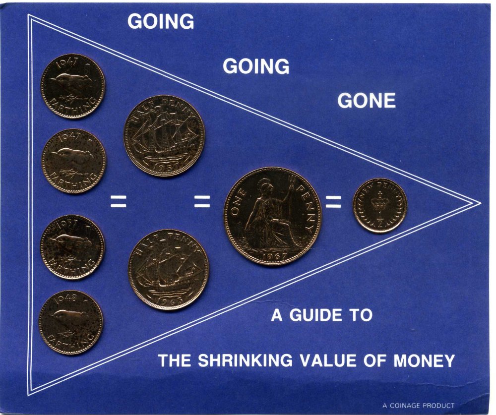 Великобритания набор из 8 монет 1937-1971 Справочник по уменьшению покупательной способности денег, монеты из обращения, буклет 4-4-1-45