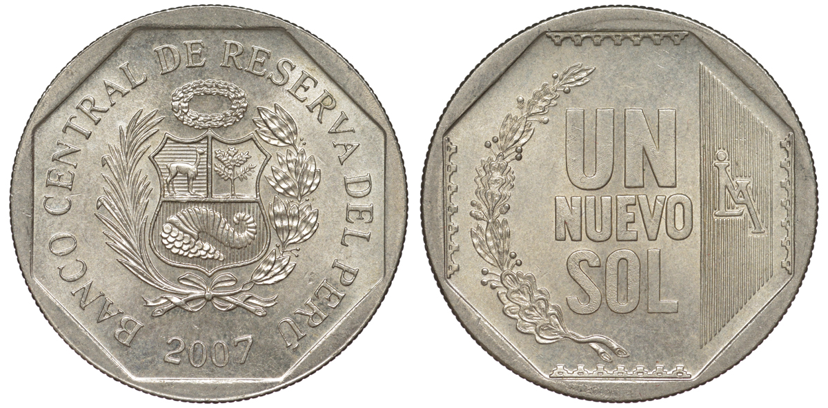 Перу 1 новый соль 2007 KM 308.4 медно-никель UNC 4605-242