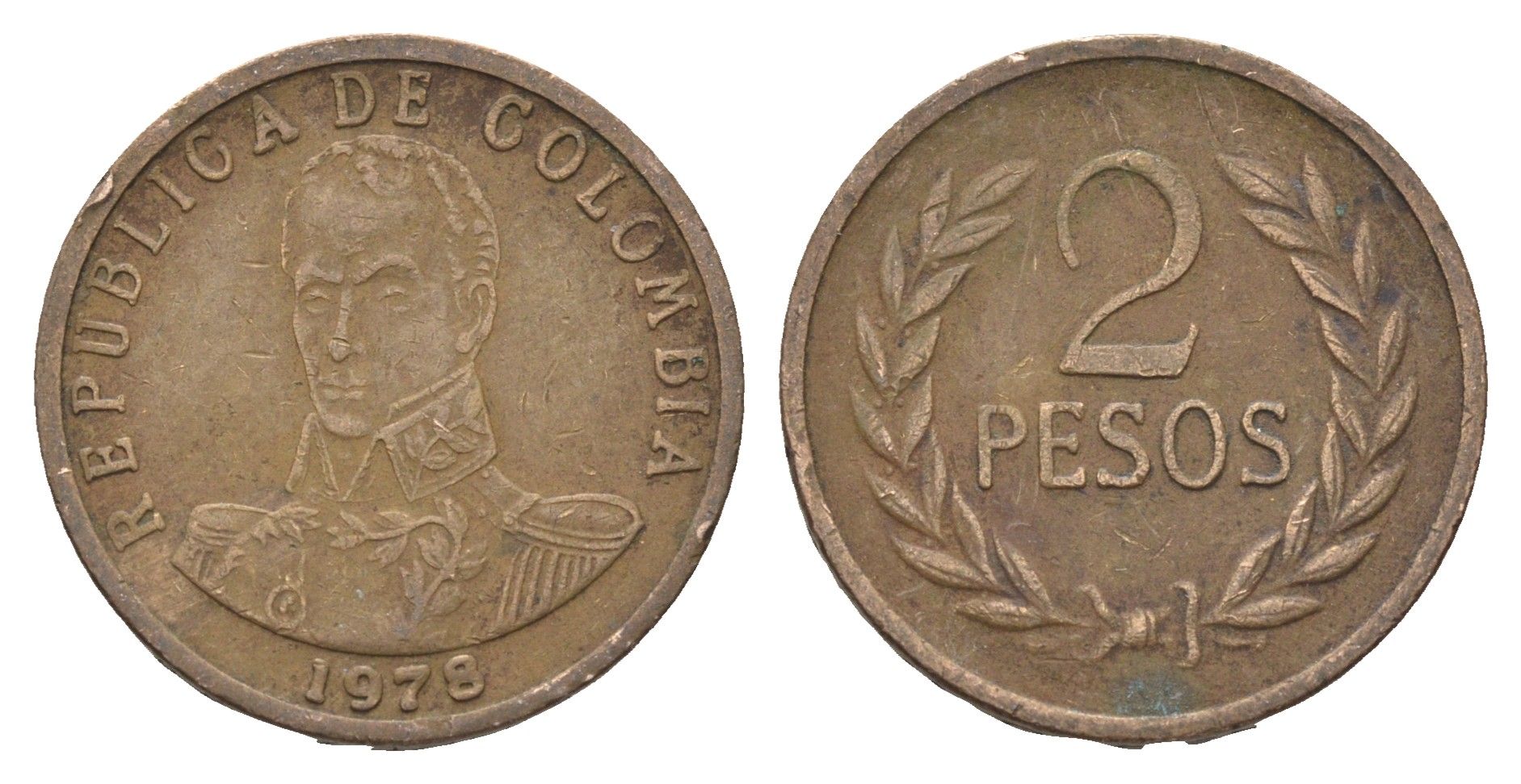 Колумбия 2 песо 1978 KM 263 бронза 4663-755