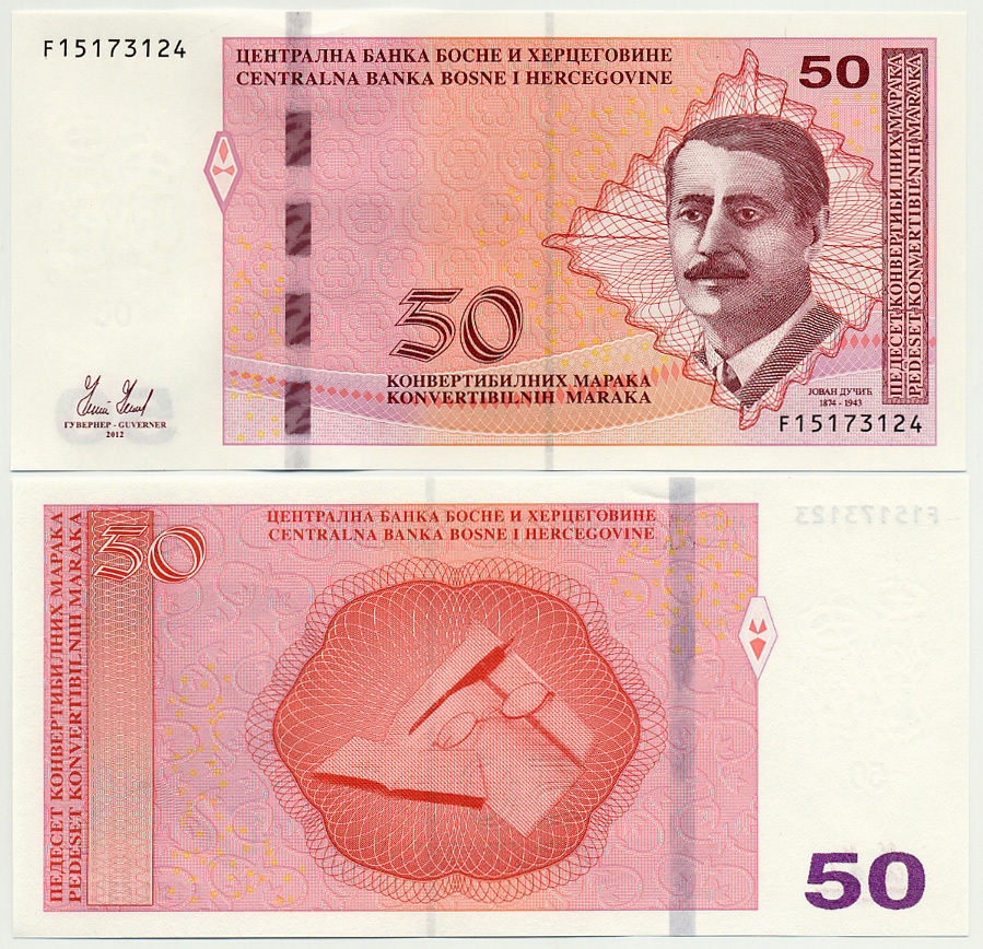 Босния и Герцеговина 50 марок 2012 кириллица - латиница, Йован Дучич (1874-1943) Pick 79 бумага UNC (пресс) 451-43-1