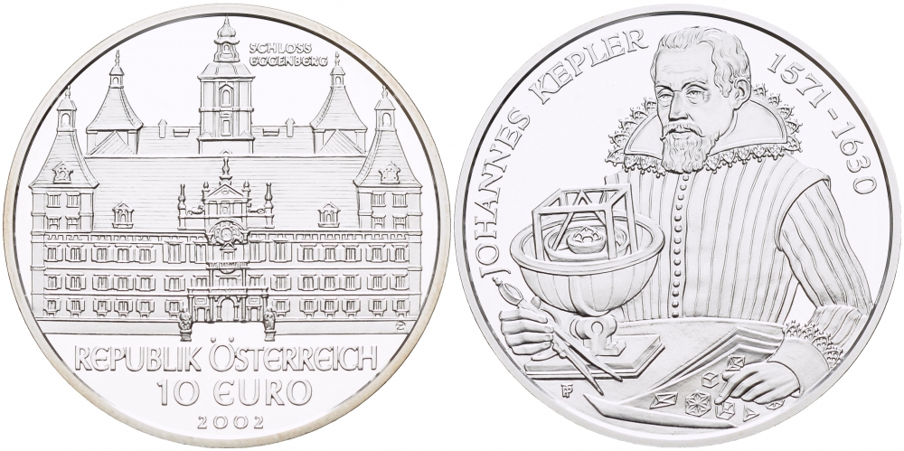 Австрия 10 евро 2002 замок Эггенберг, Иоганн Кеплер KM 3099 серебро PROOF 1087-3-64