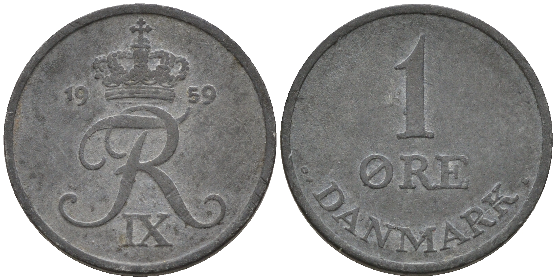 Дания 1 эре 1959 C.S, Фредерик IX (1947-1972) KM 839.2 цинк    4596-315