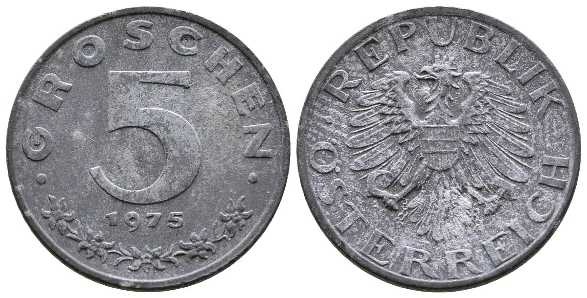 АВСТРИЯ 5 ГРОШЕЙ 1975 KM 2875 цинк 57-546