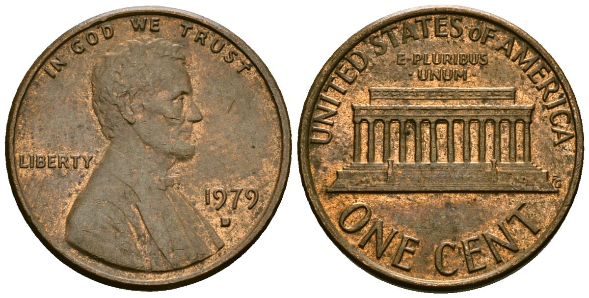 США 1 цент 1979 D, Линкольн KM 201 медь цинк 4136-158