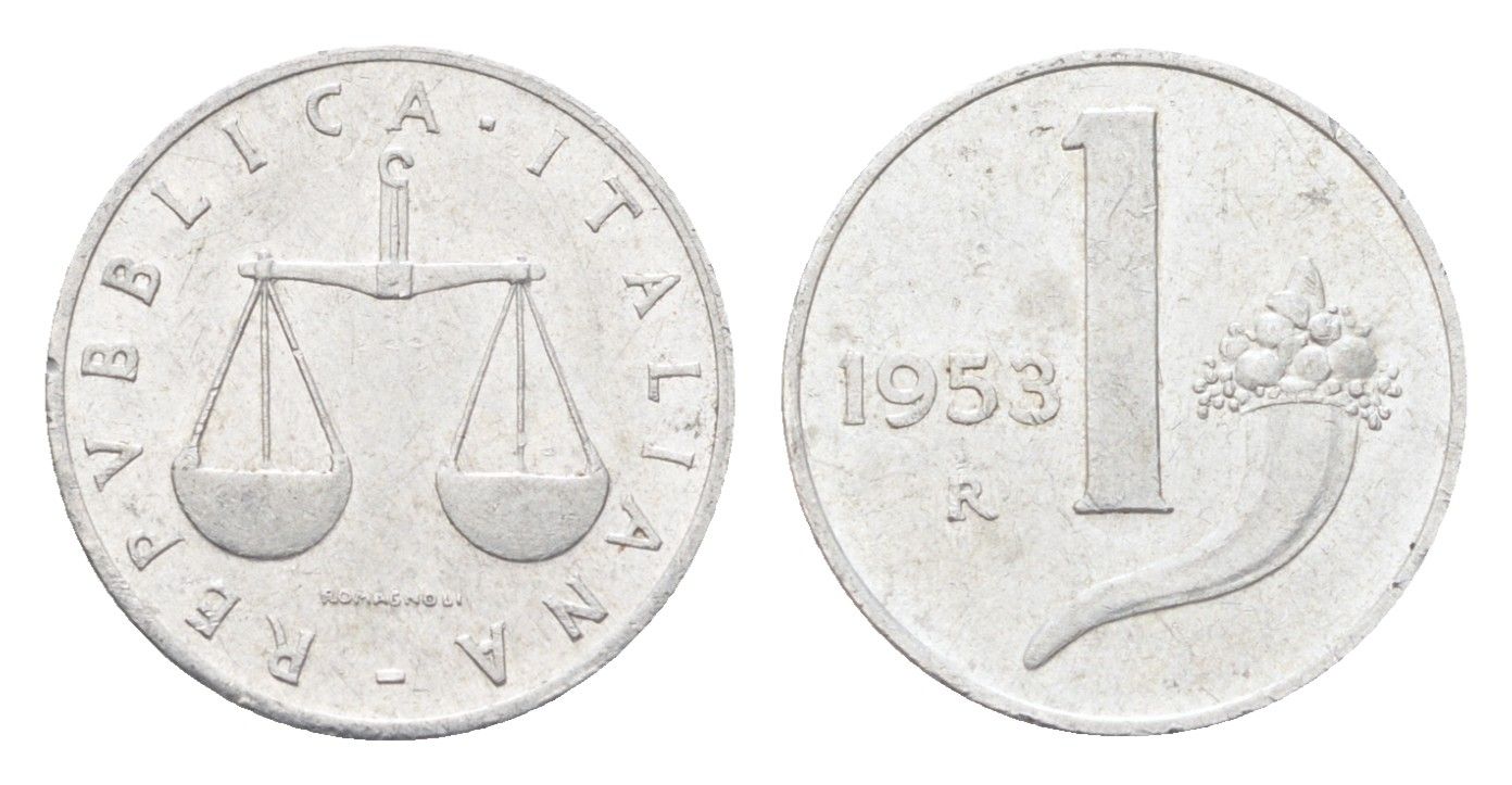 Италия 1 лира 1953 KM 91 алюминий 4705-611