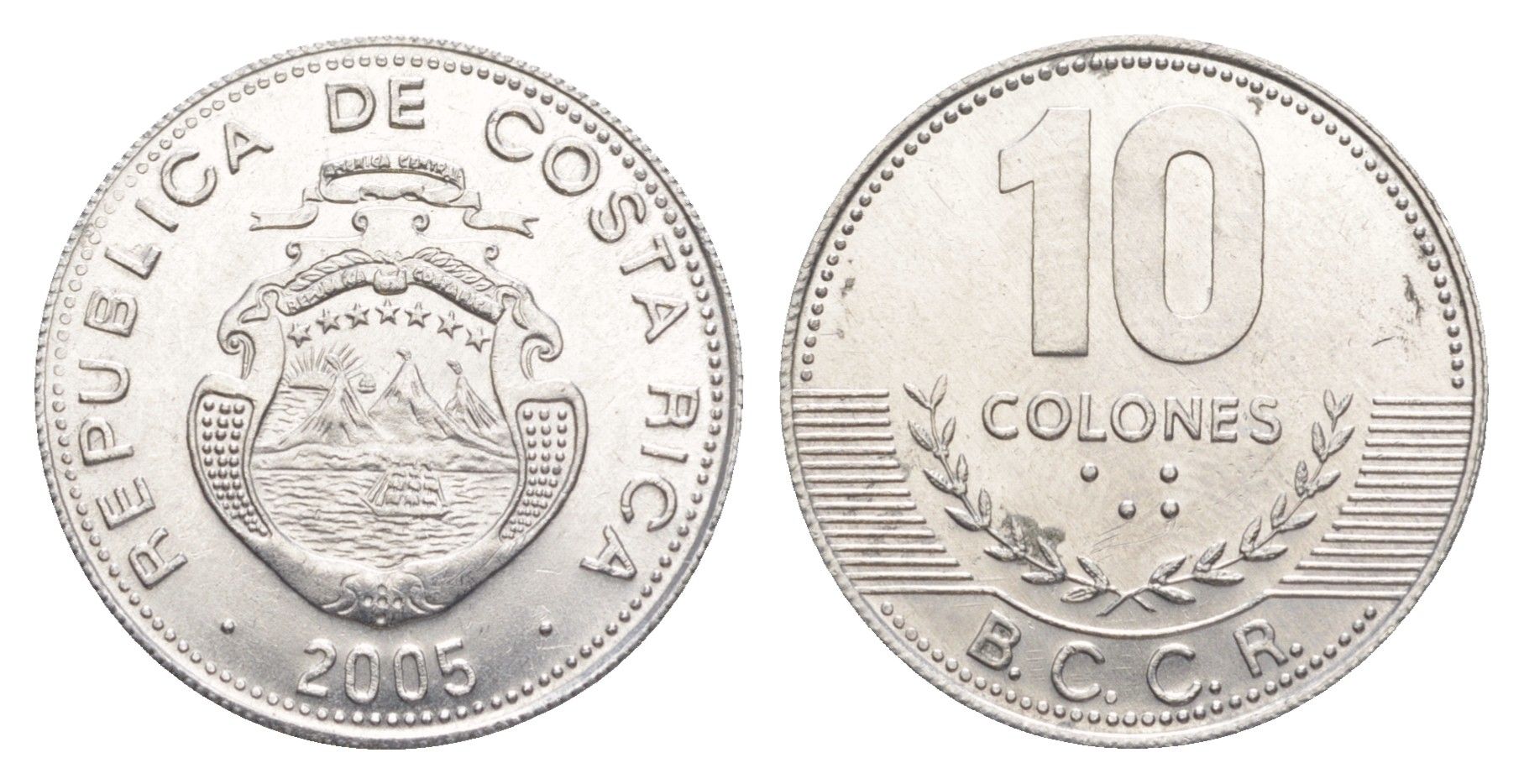 Коста-Рика 10 колонов 2005 KM 228b алюминий UNC 4642-911