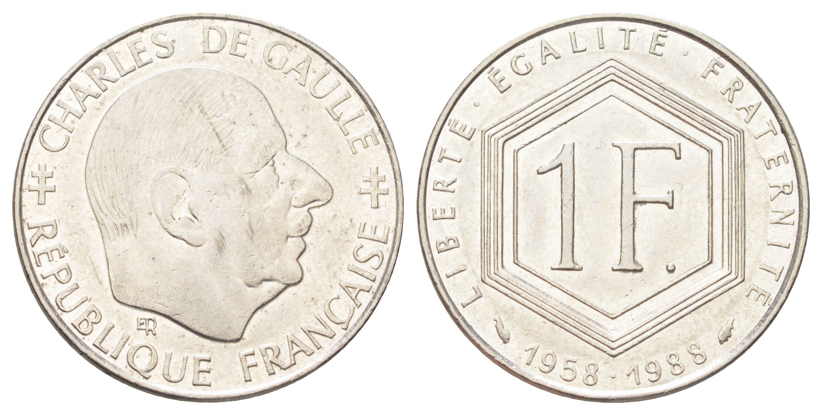 Франция 1 франк 1988 Шарль де Голль KM 963, Le Franc 227.2 никель 4700-135