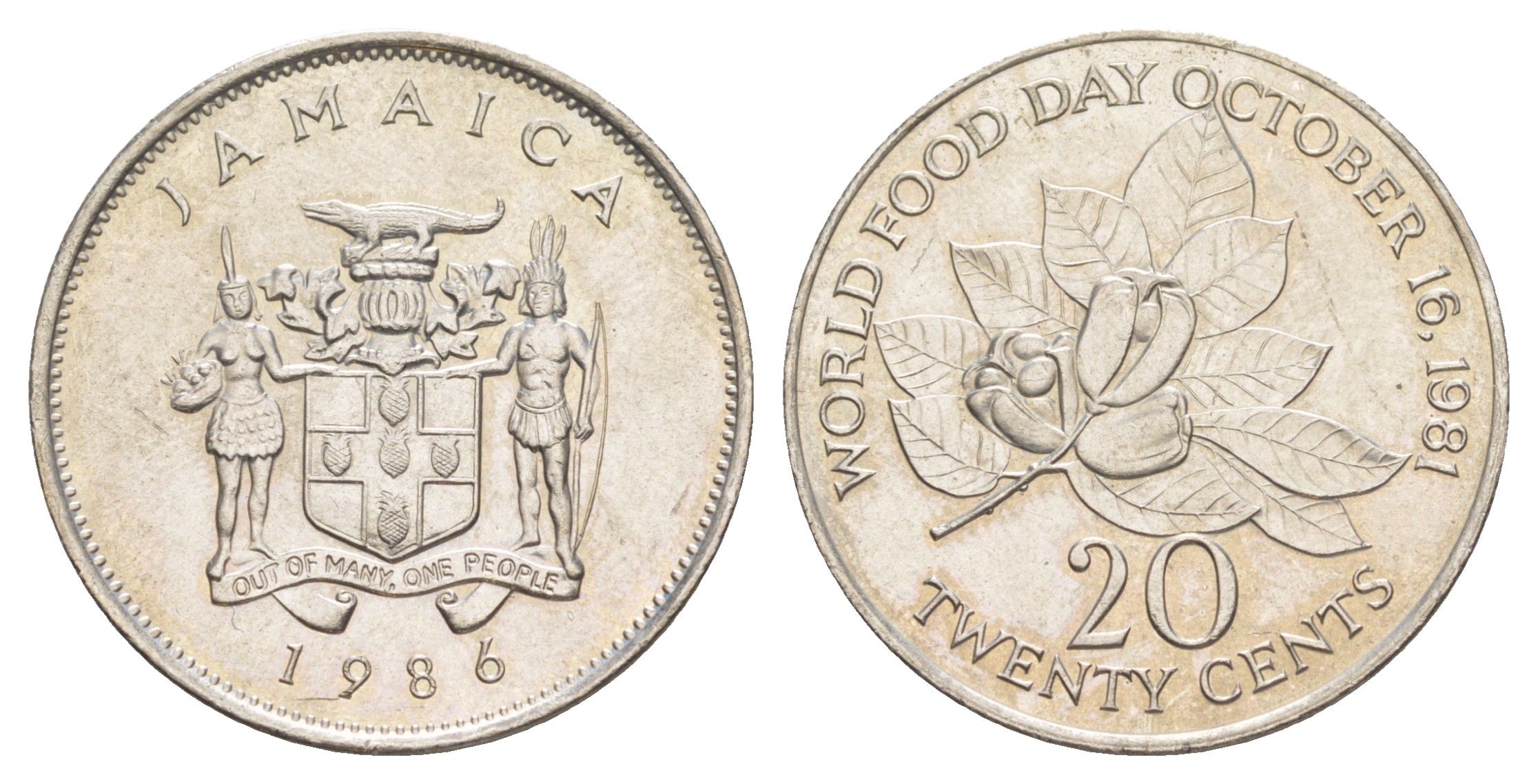 Ямайка 20 центов 1986 ФАО KM 120 медно-никель UNC 4641-816