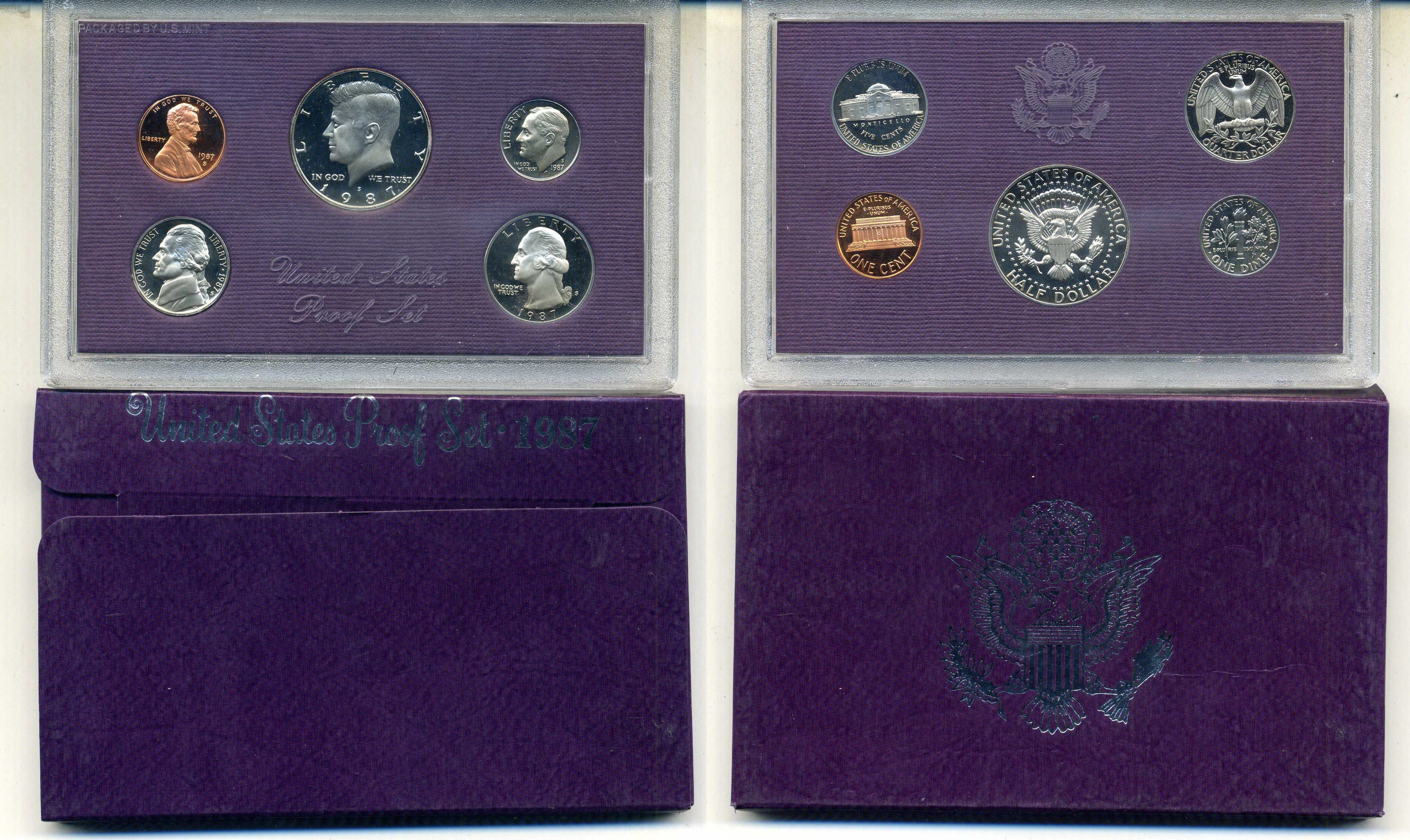 США годовой набор из 5 монет (1, 5, 10, 25 и 50 центов) 1987 в оригинальной упаковке KM PS157 (164a, A192, 195a, 201b и 202b) PROOF 8-2-02-35