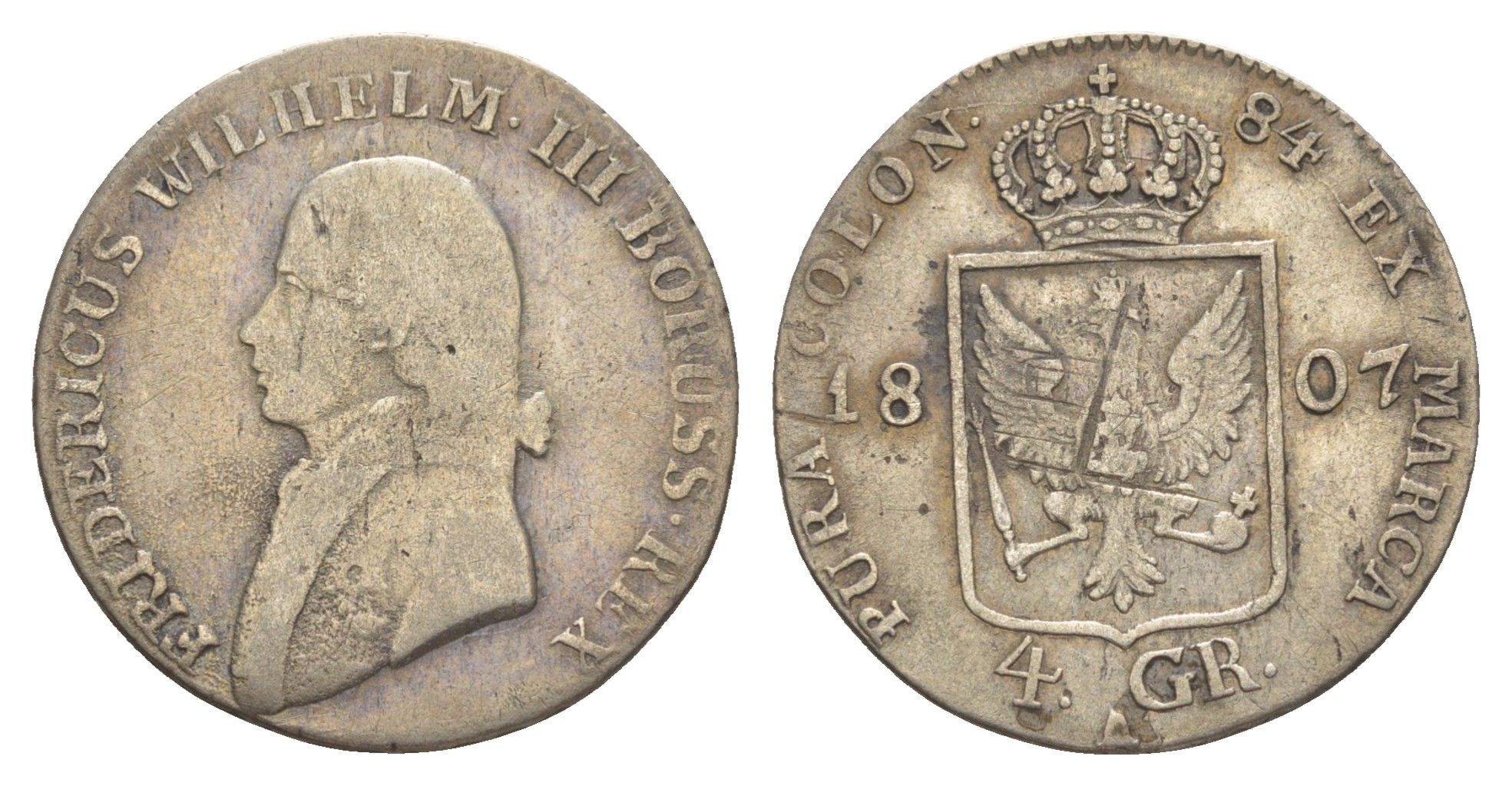 Пруссия 4 гроша 1807 A, Фридрих Вильгельм III (1797-1840) KM 370 серебро 1523-312