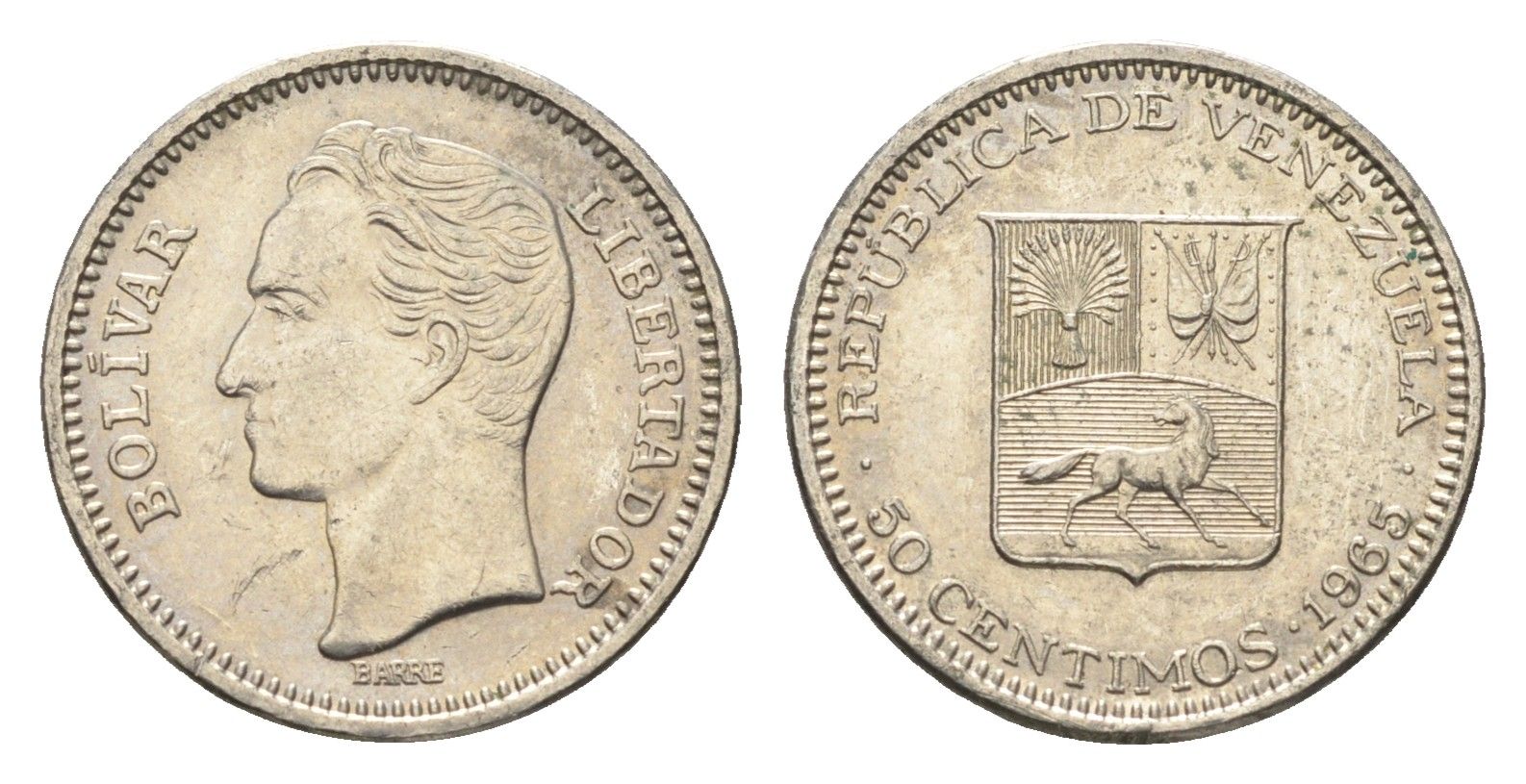 Венесуэла 50 сентимо 1965 Симон Боливар Y 41 никель 4664-413