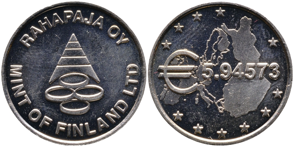 ФИНЛЯНДИЯ ЖЕТОН МОНДВОРА 1 ЕВРО = 5,94573 медно-никель BUNC 4388-1111