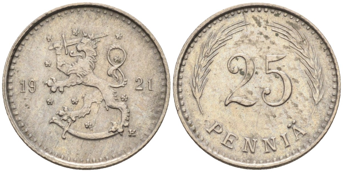 Финляндия 25 пенни 1921 Н KM 25 медно-никель 96-555