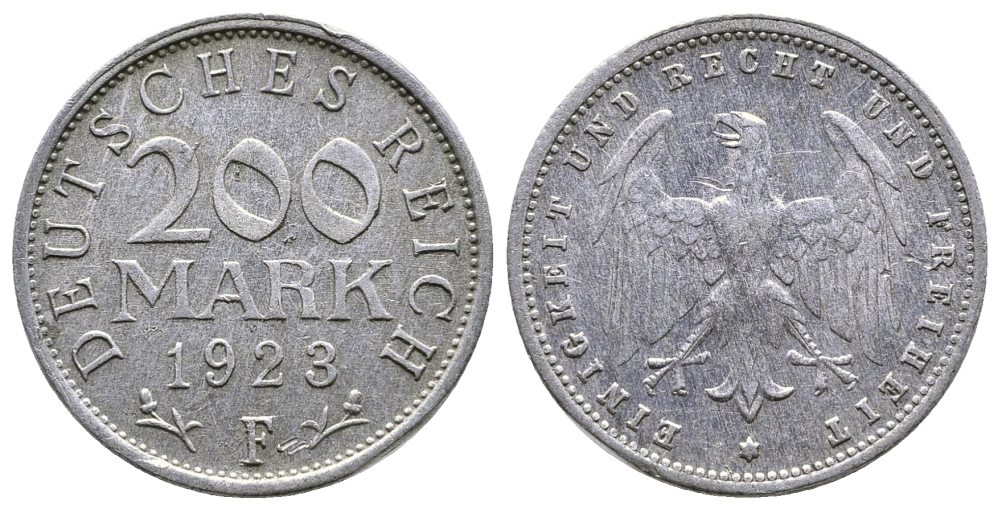 ГЕРМАНИЯ 200 МАРОК 1923 F KM 35, J. 304 алюминий 4380-512