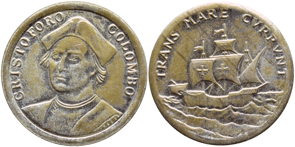 ИТАЛИЯ ЖЕТОН ND ХРИСТОФОР КОЛУМБ, МОРЕПЛАВАТЕЛЬ белый металл 4398-817