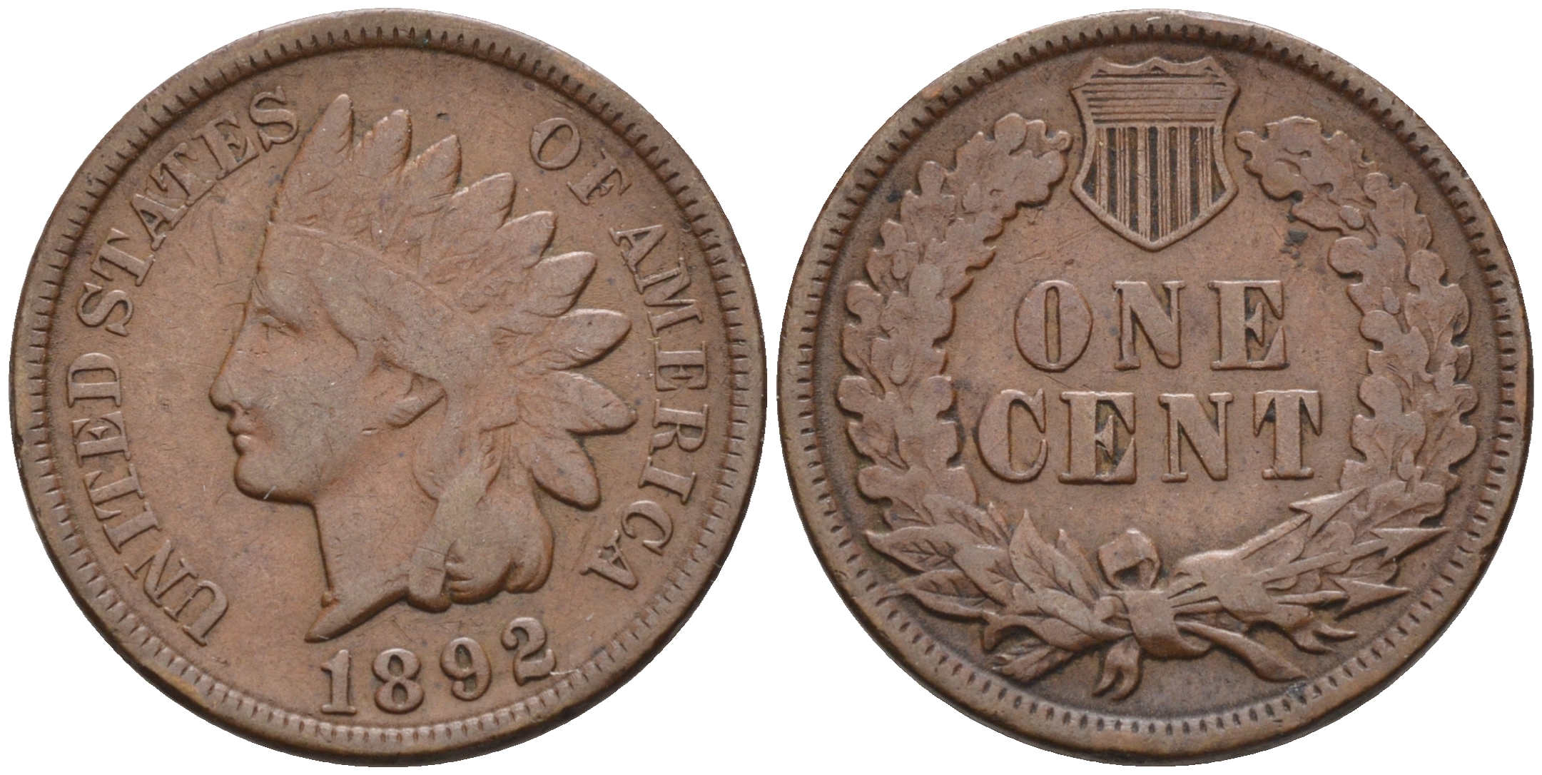 США 1 цент 1892 индеец, Indian head  бронза    4169-134