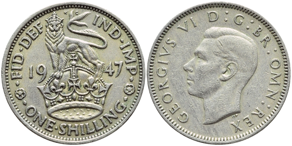 Великобритания 1 шиллинг 1947 Георг VI (1936-1952), Шотландский герб KM 864, Spink 4104 медно-никель 4395-1156