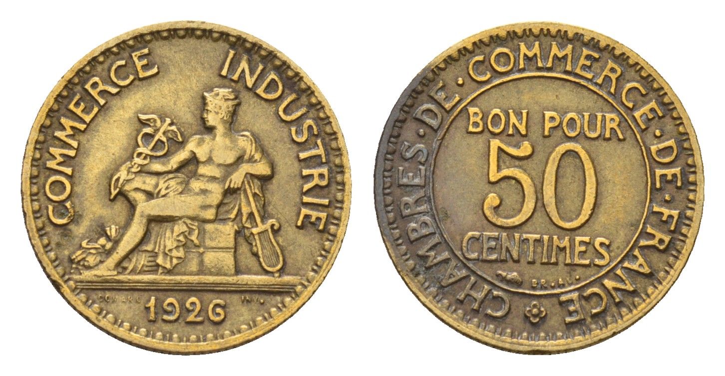 Франция 50 сантимов 1926 KM 884 алюминиевая бронза 4674-1045