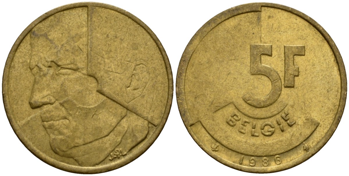 Бельгия 5 франков 1986 Belgie, Бодуэн I (1951-1993) KM 164 алюминиевая бронза 4601-236