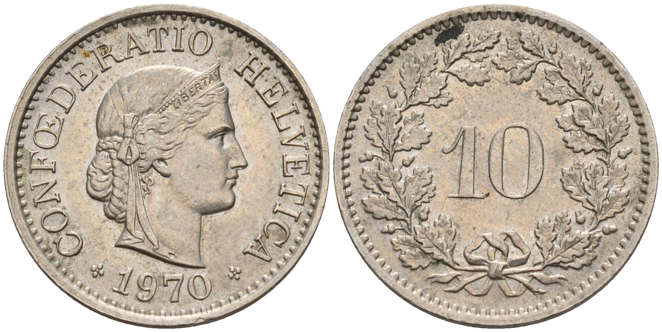 Швейцария 10 раппенов 1970  KM 27 медно-никель    4152-1142