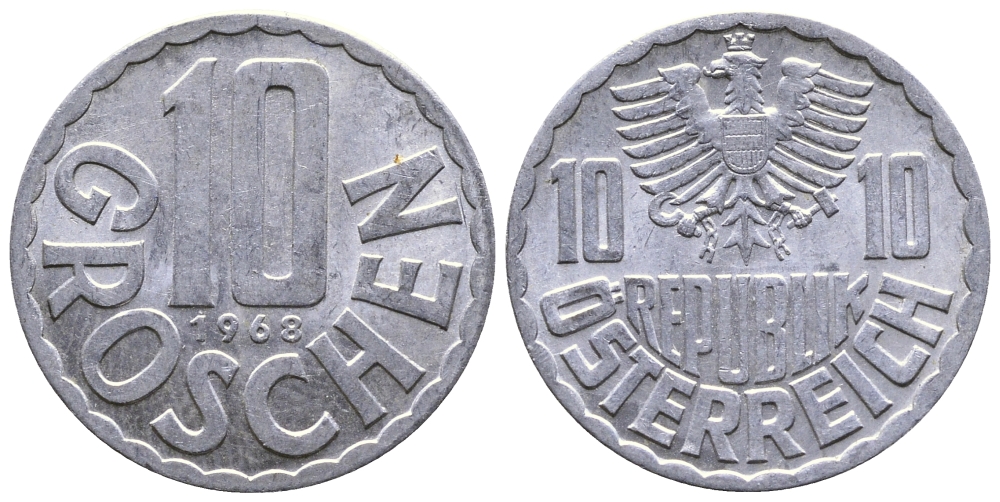 Австрия 10 грошей 1968 KM 2878 алюминий 53-754