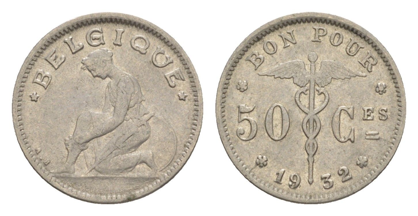 Бельгия 50 сантимов 1932 Belgique, Альберт I (1909-1934) KM 87 никель 4636-125
