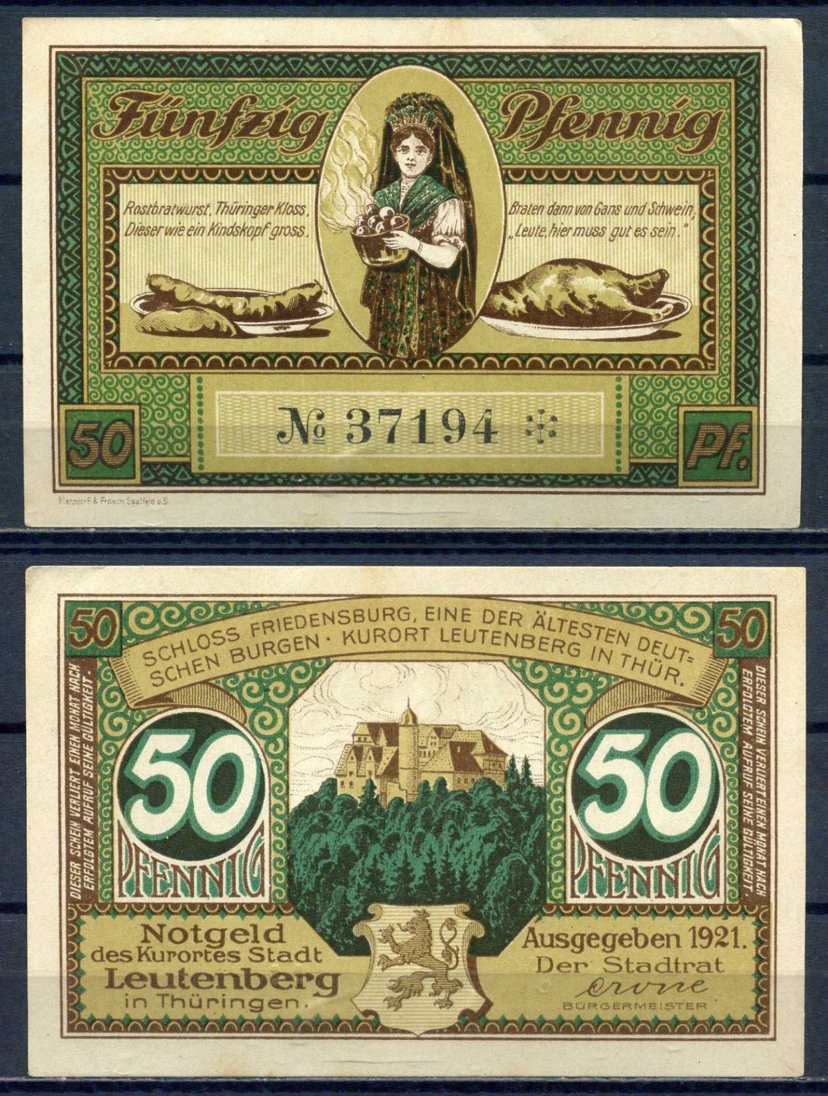 Лойтенберг (Тюрингия) 50 пфеннигов 1921 бумага aUNC 7556-5-3-2