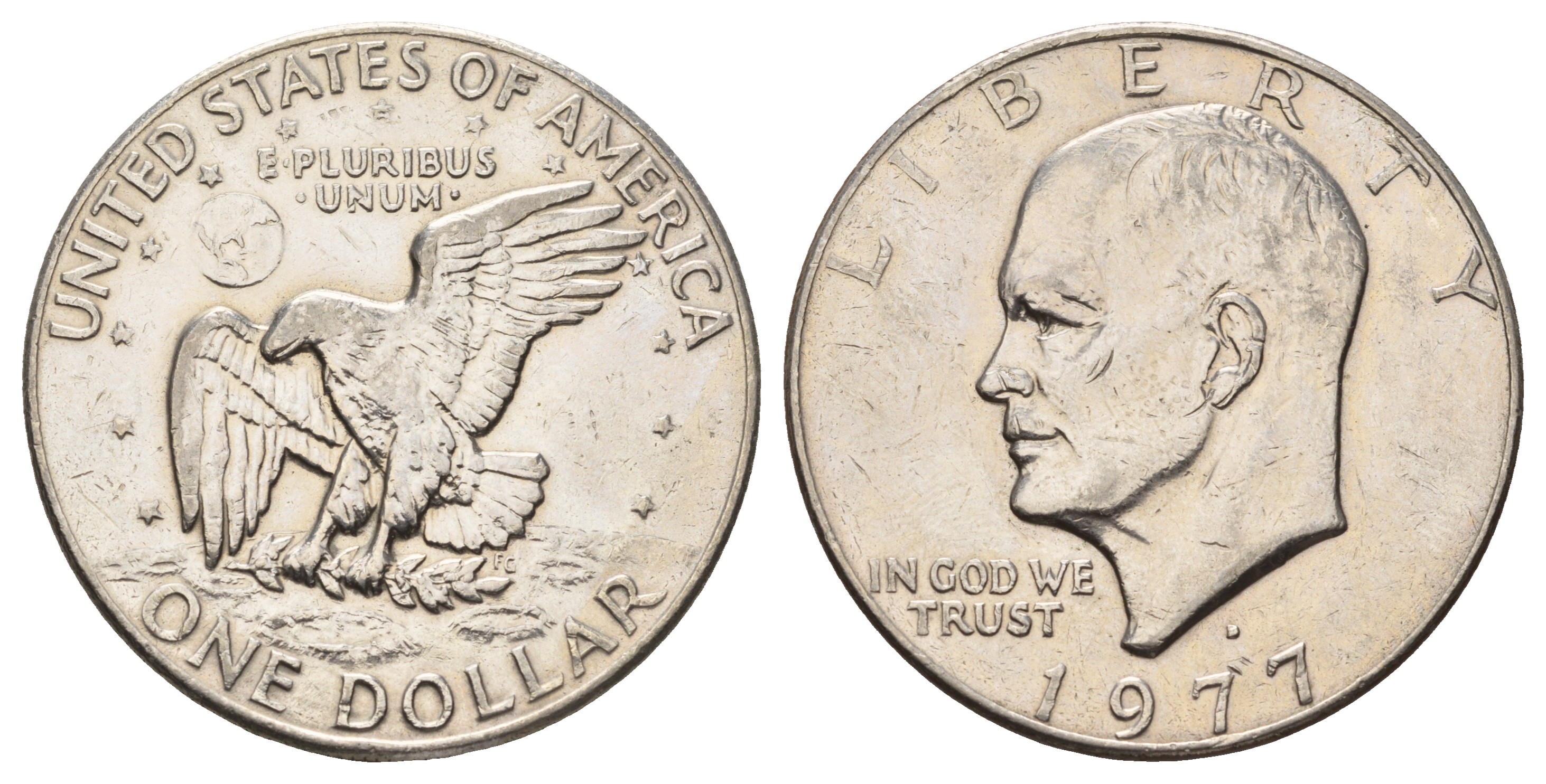 США 1 доллар 1977 D, Президент Эйзенхауэр, лунный орел KM A203 медь плакированная медно-никелем 4386-531