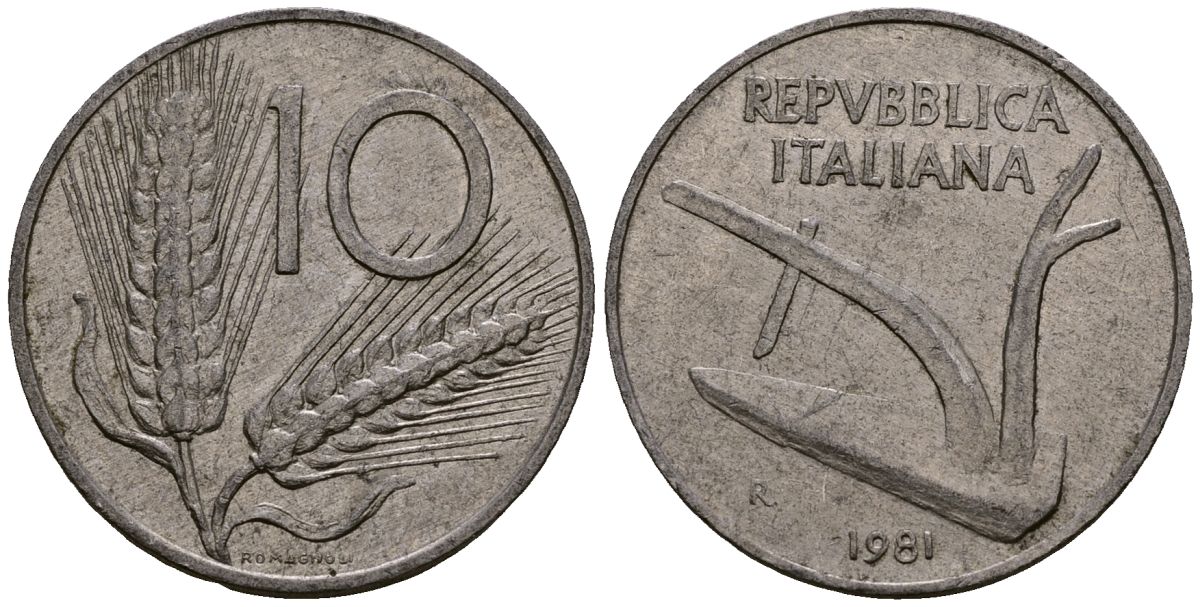 Италия 10 лир 1981 KM 93 алюминий 4176-233