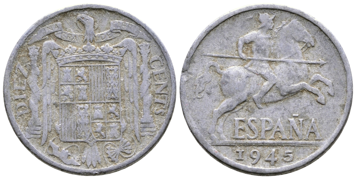 ИСПАНИЯ 10 СЕНТИМО 1945 РЫЧАРЬ НА КОНЕ KM 766 алюминий 08-1125